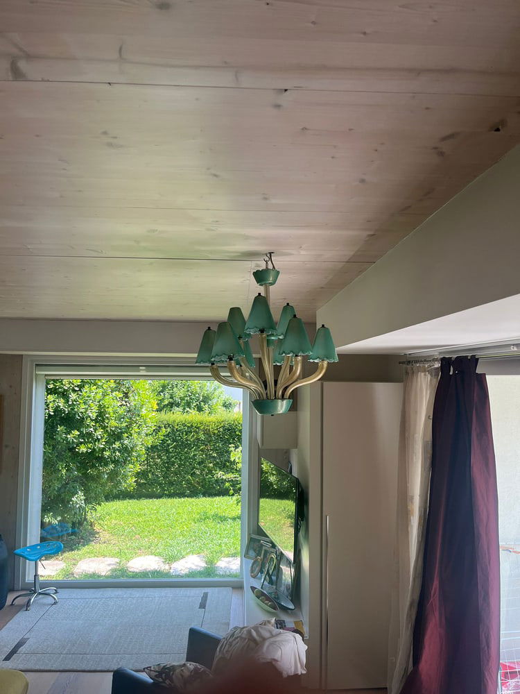 Murano Chandelier with Green Gold Leaf 24K, 1960s - 2