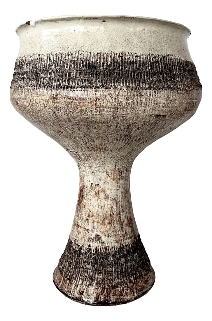 Vintage Ceramic Flowerpot by Magda Szemlér, 1970s: Vintage, oversized, ceramic flowerpot, the creation of ceramic artist Magda Szemlér, Hungarian ceramic artist, from the late 1970s. In good condition for its age, with some very small chipping