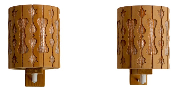 Vintage Scandinavian Pine Sconces, 1975, Set of 2 (1 of 10)