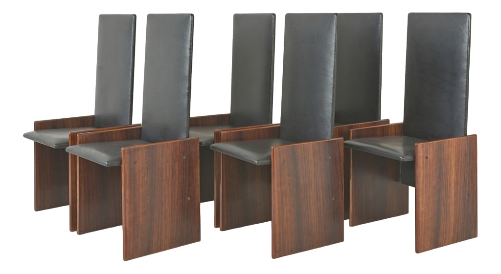 Kazuki Chairs by Kazuhide Takahama, 1968, Set of 6: 6 Chairs Kazuki Designer: Kazuhide Takahama Year: 1968 Manufacturer: Gavina, Milan Country: Italy Measurements: H 107 cm SH 45 cm W 46 cm D 47 cm Material: Plywood side panels with rosewood veneer