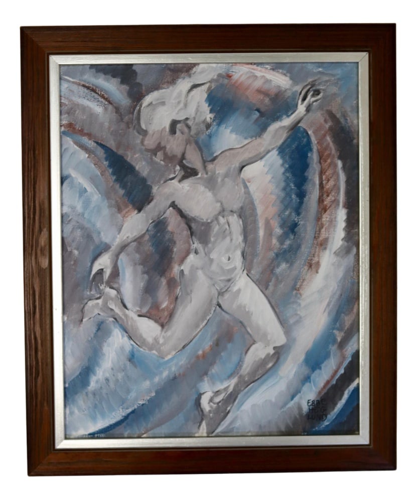 Ebbe Höglund, Leap.., 1960s, Oil on Canvas, Framed: Original Swedish Mid-Century Oil on Canvas "Leap.." by Ebbe Höglund signed, dimensions - Vintage & FramedMeasurements:Height 65 cm including frameWidth 54 cm including frameSigned Ebbe
