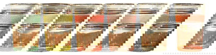 Frost & Gold Bands Glasses, 1950s, Set of 6: This magnificent set of 6 vintage glasses decorated with gilded and textured matte stripes all vintage items are one of a kind and unique set preserved in perfect condition Country of Manufacture: