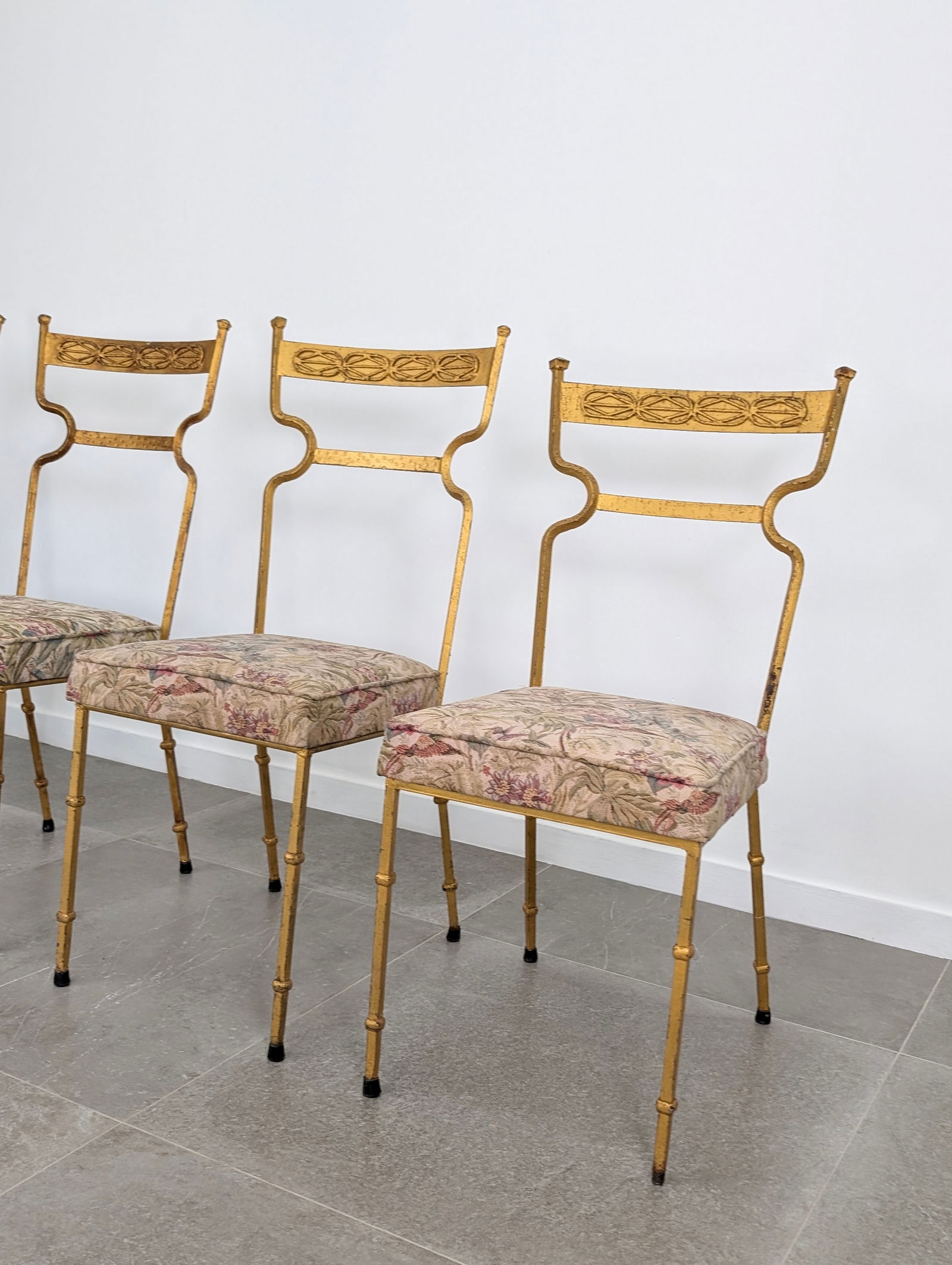 Gold Wrought Iron Chairs, 1980s, Set of 4 - 11