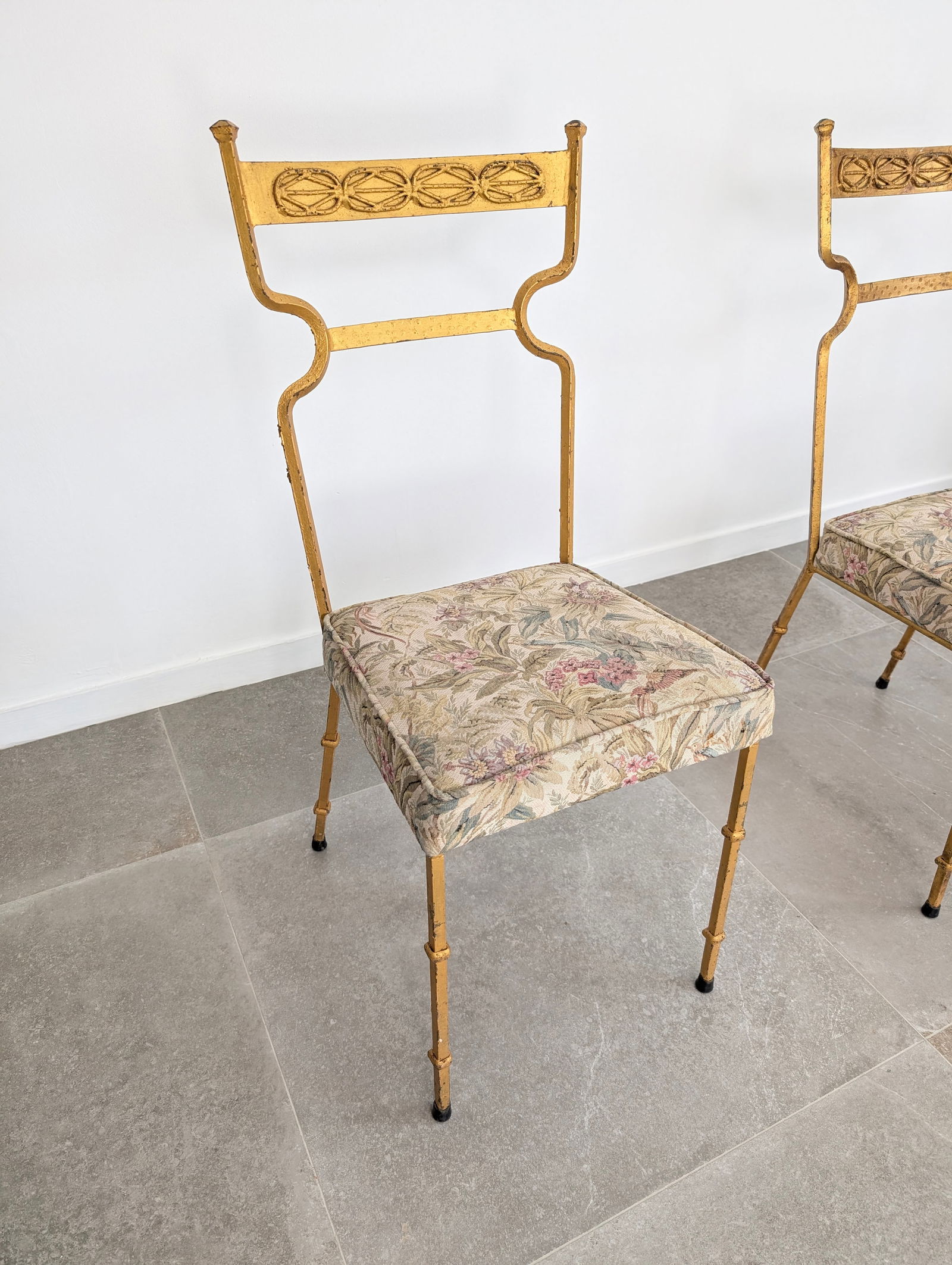 Gold Wrought Iron Chairs, 1980s, Set of 4 - 3