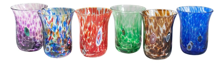 Glasses by Mariana Iskra for Ribes, 2010, Set of 6: Stupendous set of water glasses: also perfect for Spritz: Six different Murano colors. A fantastic example of handcrafted Murano glasses. These vivid colors create the perfect ambience for a happy