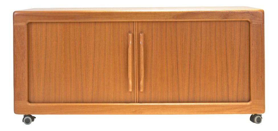 Teak TV Phono Cabinet from Dyrlund, Denmark, 1975: TV-Phono cabinet Designer: Factory Design Year: around 1975 Manufacturer: Dyrlund Country: Denmark Measurements: H 55,5 cm W 120 cm D 50 cm Material: Solid teak wood and veneered, naturally oiled, on