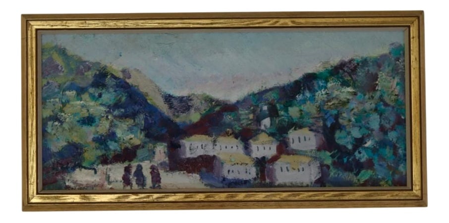 Bertil Wahlberg, Village, 1960s, Oil on Panel, Framed: Swedish Mid- century Oil on Panel "Village" by Bertil Wahlberg (1923-1980)Beautiful painting showing a village nestled with the mountains, a rich colour palette and bold brushstrokes enhance the
