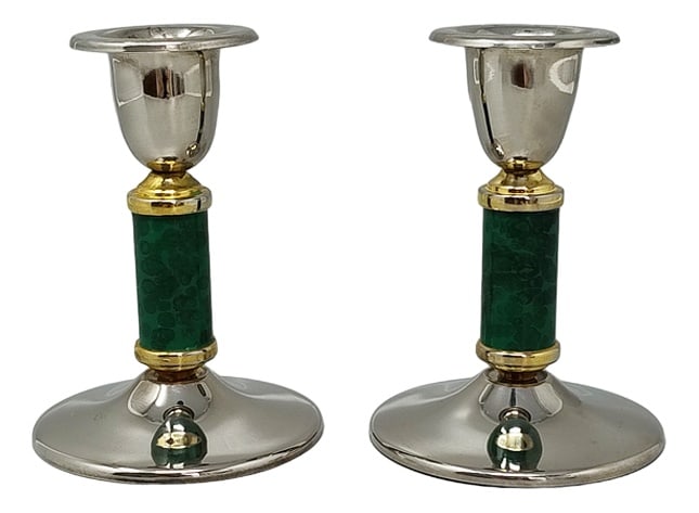 Green Candleholders, France, 1960s, Set of 2: 1960s Gorgeous pair of green candleholders in metal and brass. Made in France. So unique.The items are in excellent condition.Dimensions:diameter 3,14 x 4,33 H inchesdiameter cm 8 x cm 11 H Country