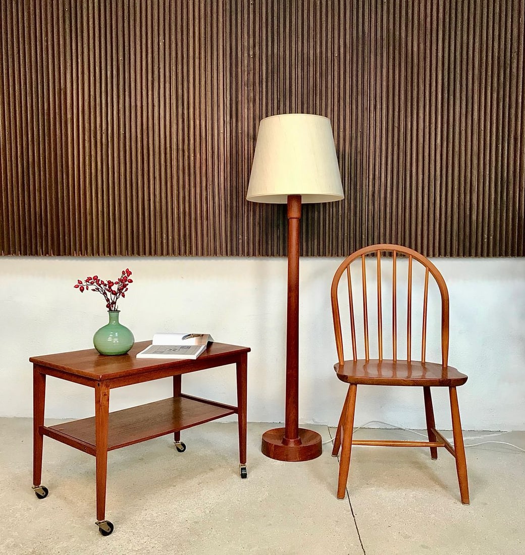 Danish Floor Lamp with Wild Silk Lampshade, 1960s - 10