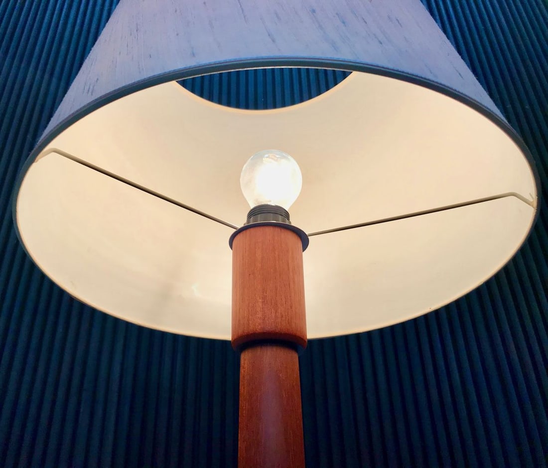 Danish Floor Lamp with Wild Silk Lampshade, 1960s - 5