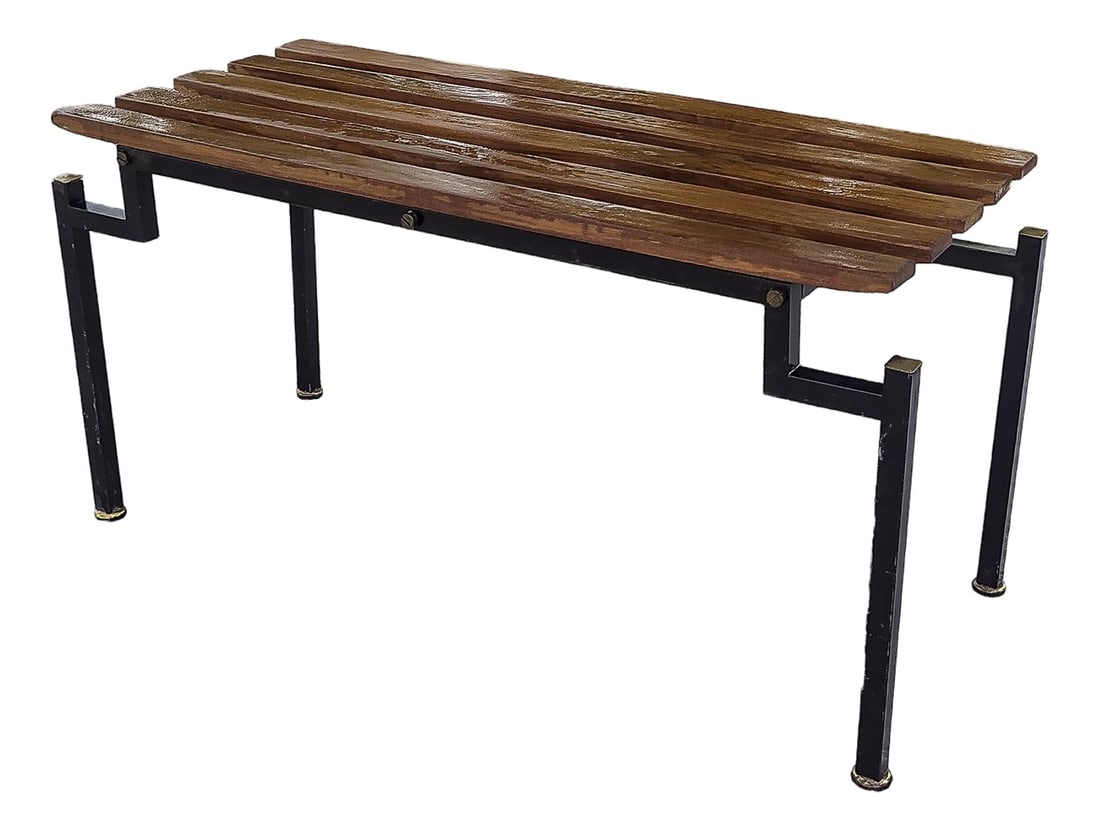 Wooden Slatted Bench with Metal Frame, 1960s (1 of 8)