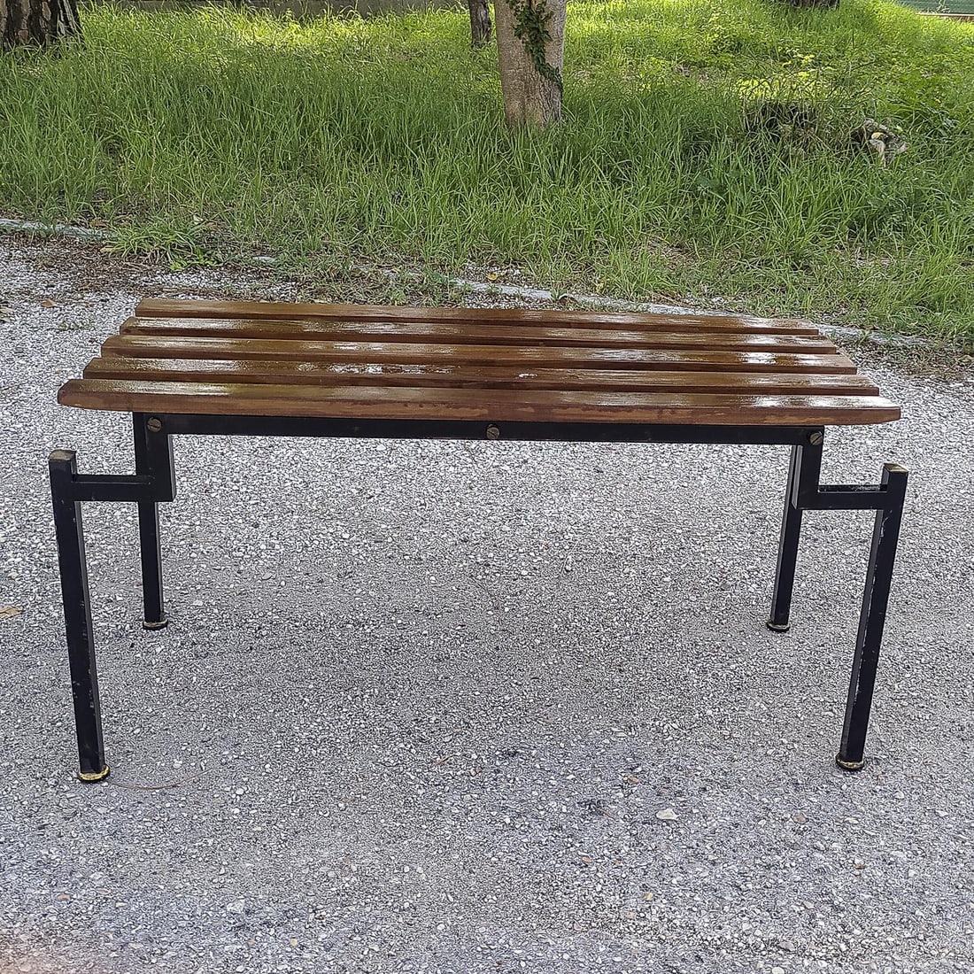 Wooden Slatted Bench with Metal Frame, 1960s - 2
