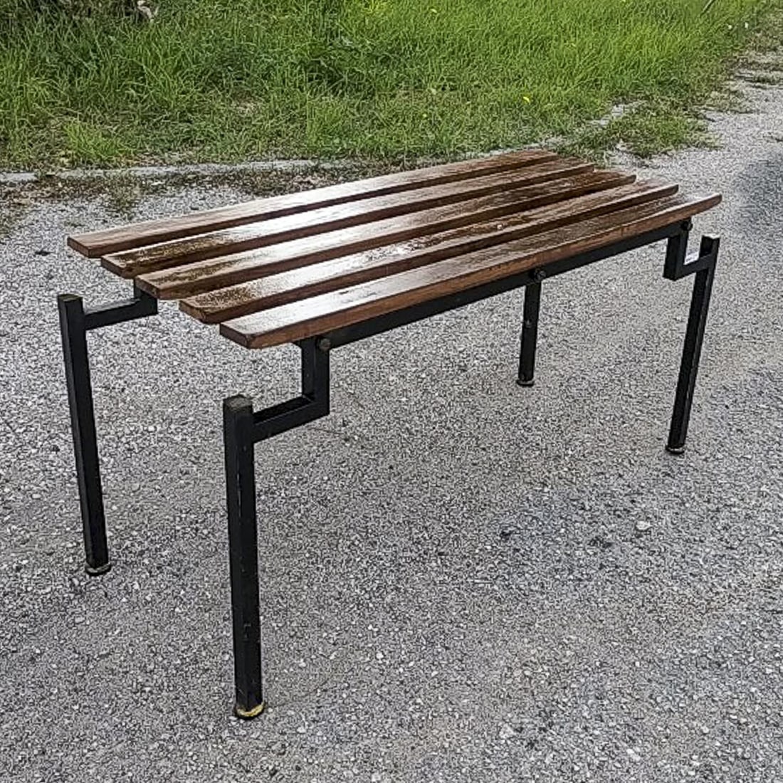 Wooden Slatted Bench with Metal Frame, 1960s - 3