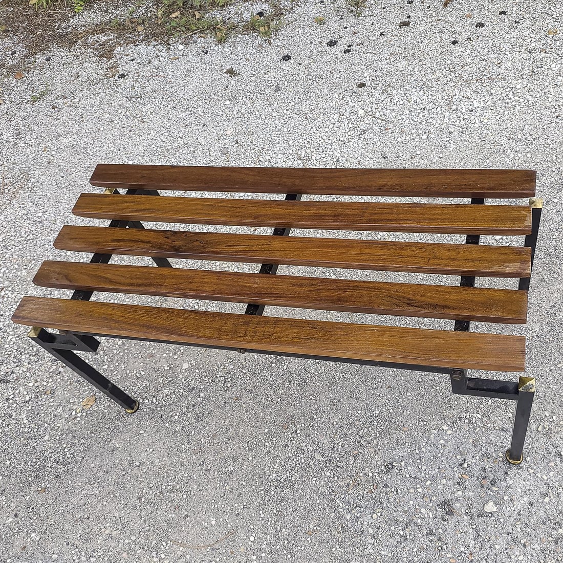 Wooden Slatted Bench with Metal Frame, 1960s - 5