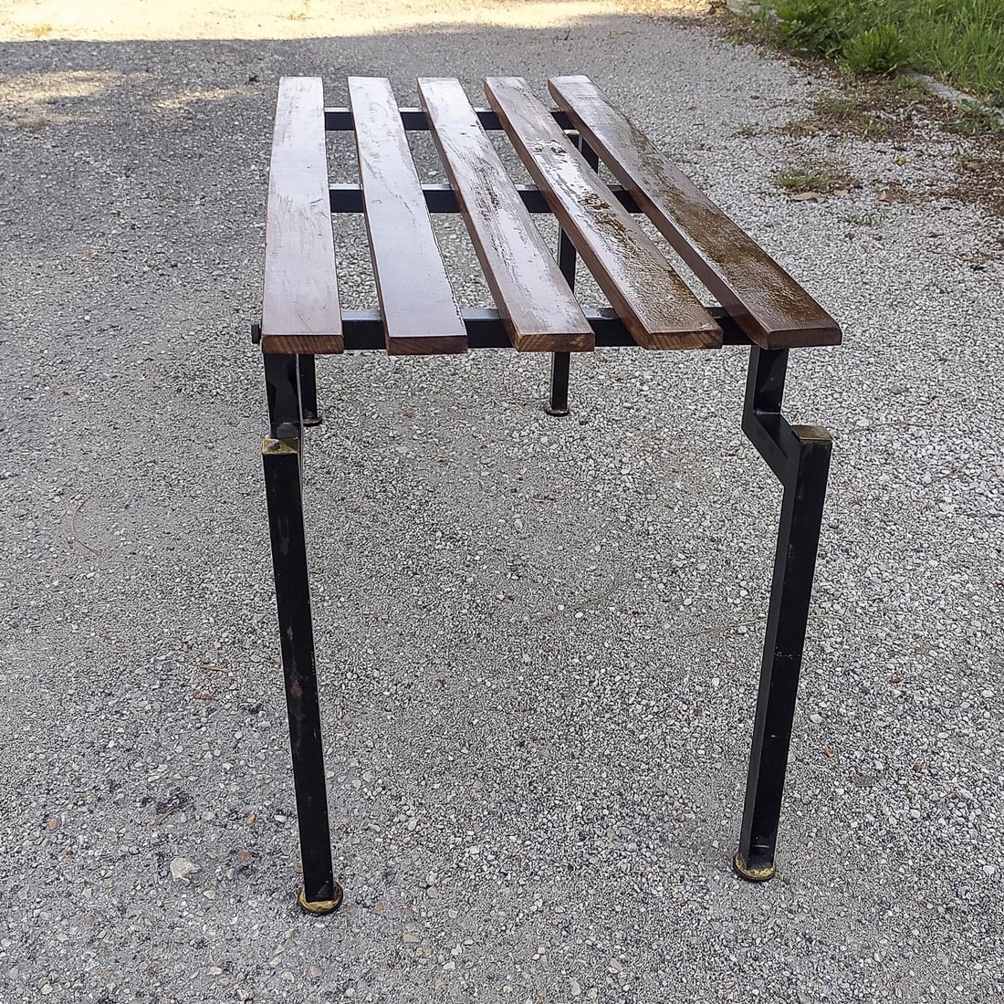 Wooden Slatted Bench with Metal Frame, 1960s - 6