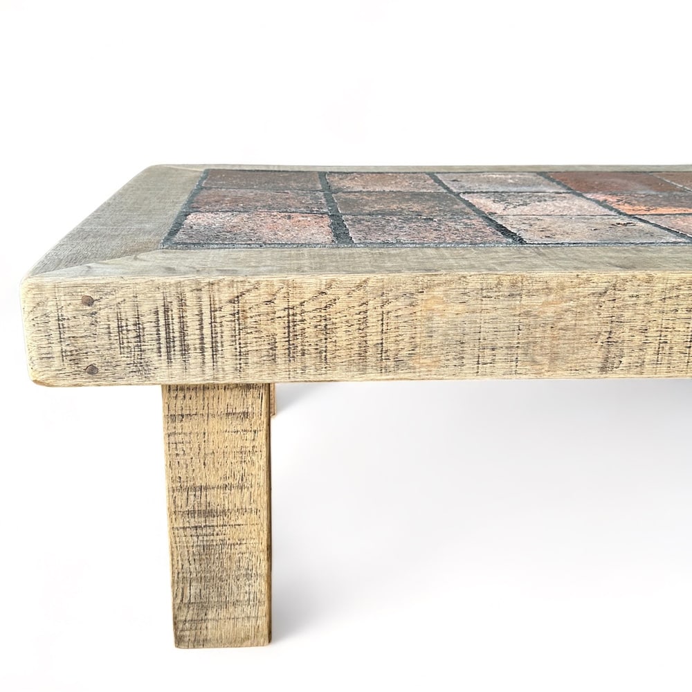 Vintage Brutalist Wood and Ceramic Coffee Table, 1970s - 3
