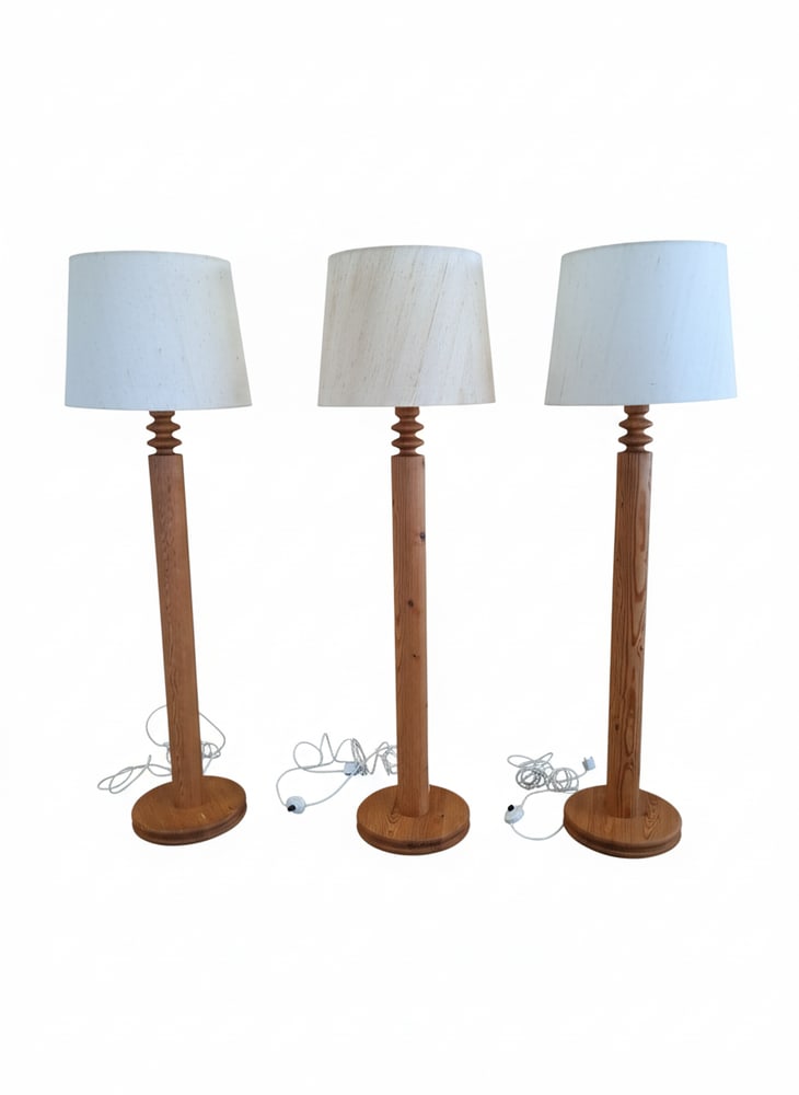Pine Floor Lamps by Uno Kristiansson, Set of 3 - 12