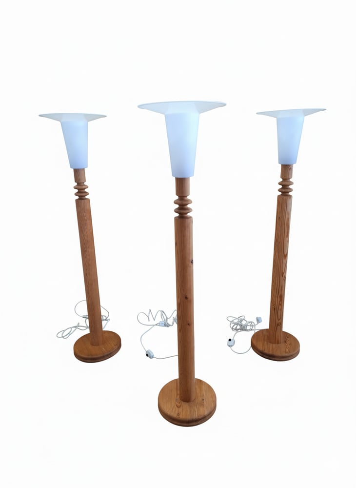 Pine Floor Lamps by Uno Kristiansson, Set of 3 - 3