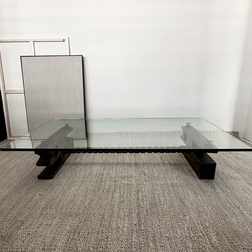 Vintage Brutalist Glass and Bronze Coffee Table - 3