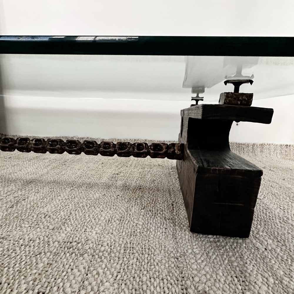 Vintage Brutalist Glass and Bronze Coffee Table - 7