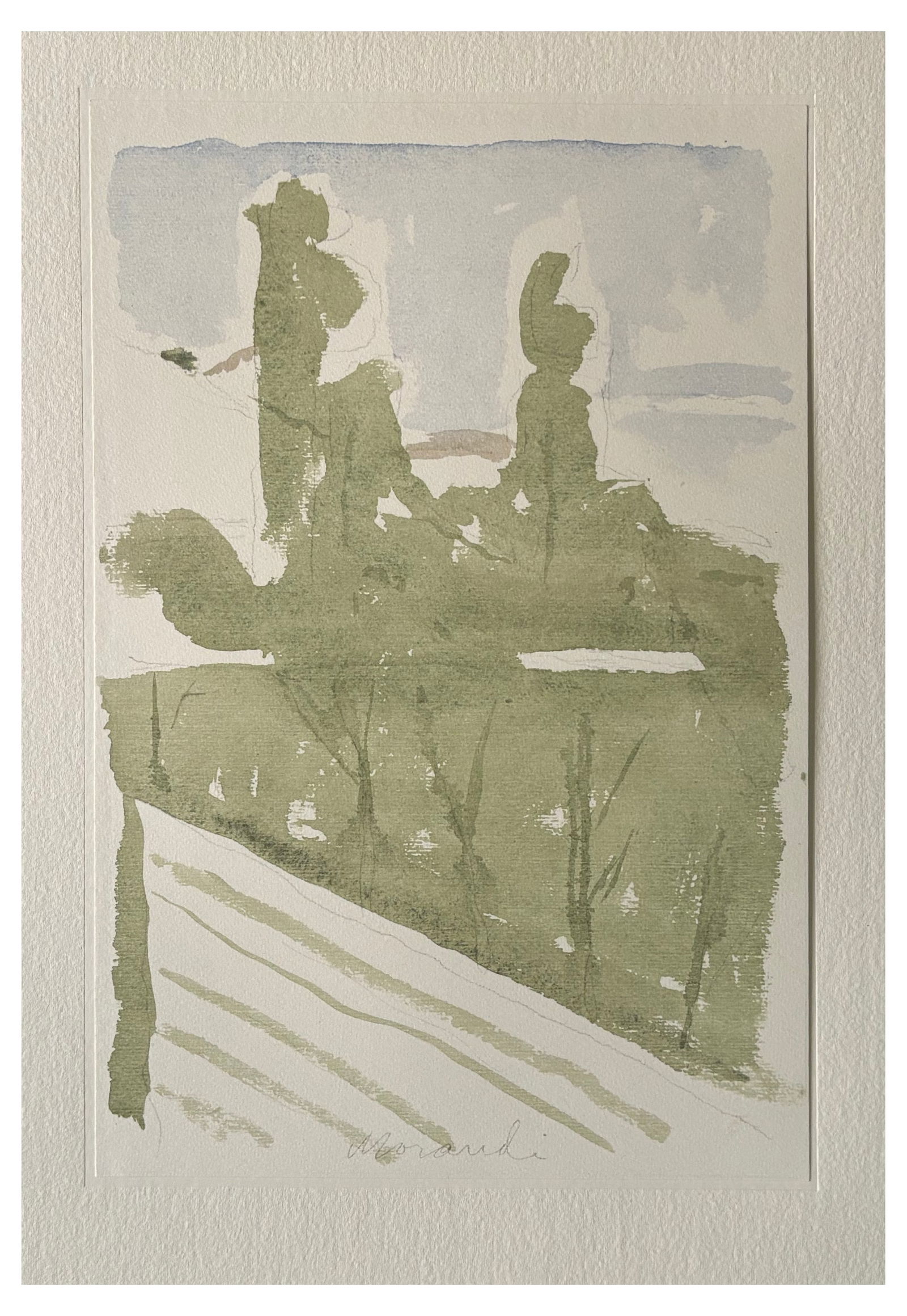 Giorgio Morandi, Landscape, 1973, Lithograph: Giorgio Morandi (1890-1964)"Paesaggio" (Landscape)Colour Photo-lithograph on thick cotton handmade paperSigned on the plateYear (conceived): 1958Year (printed): 1973Size of the sheet: 480 x 380 mmSize