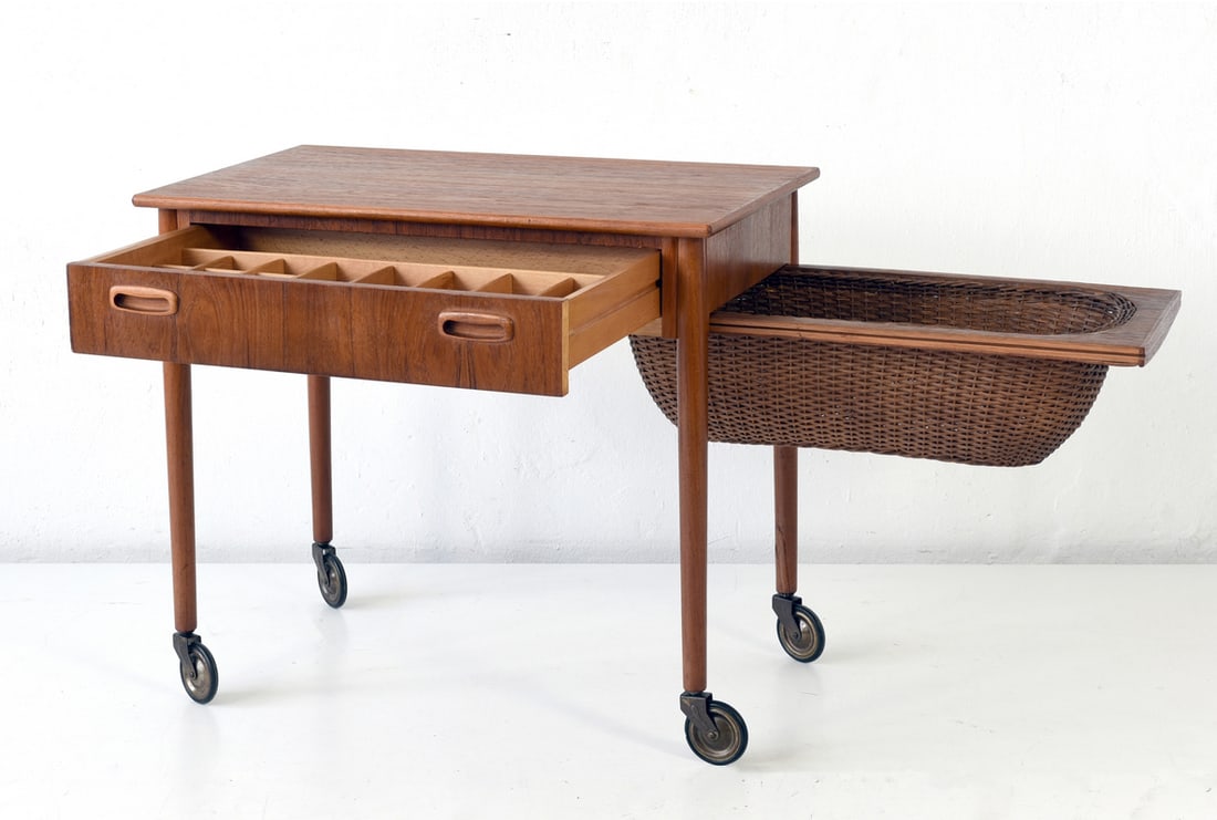 Danish Sewing Box on Castors, 1960s - 5