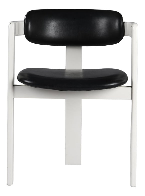 Italian Black Faux Leather Lounge Chair, 1960s: Seat armchair and black -colored faux leather back arranged on white lacquered wood structures forming the armrests and four feet.Circa 1960s Country of Manufacture: Italy Design Period: 1960 to 1969