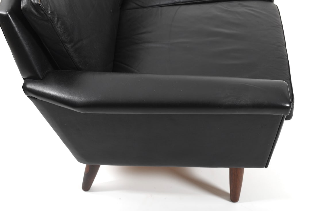 Set of Danish Black Leather Sofa & Lounge Chair - 10