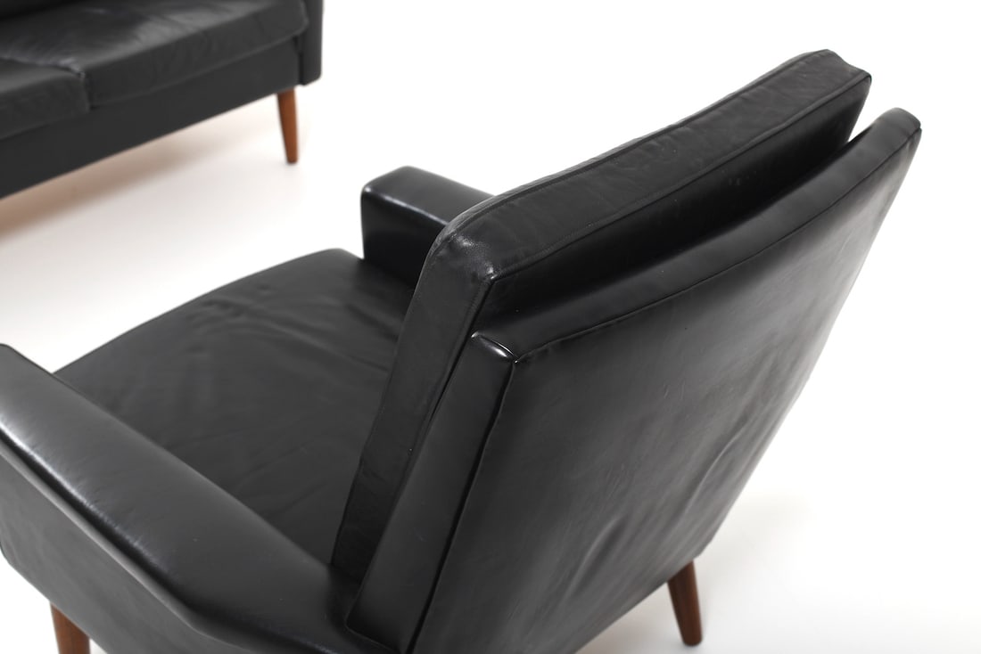 Set of Danish Black Leather Sofa & Lounge Chair - 11