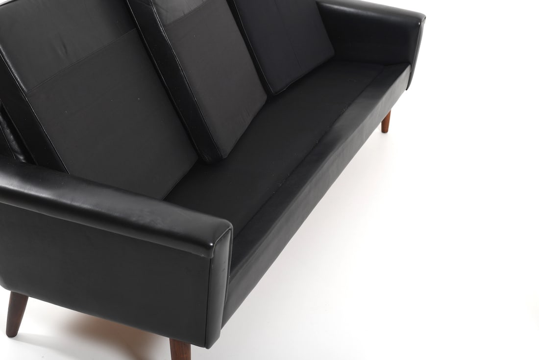 Set of Danish Black Leather Sofa & Lounge Chair - 14
