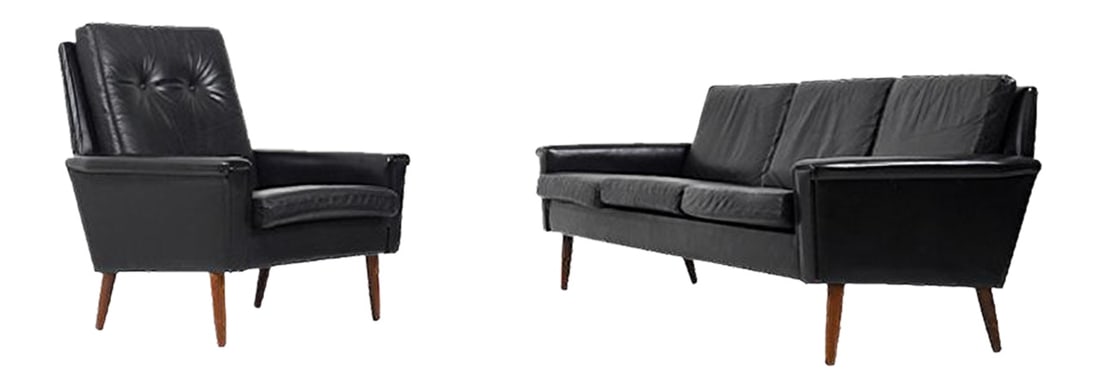 Set of Danish Black Leather Sofa & Lounge Chair (1 of 15)
