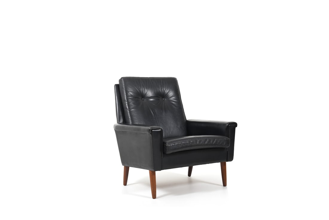 Set of Danish Black Leather Sofa & Lounge Chair - 3