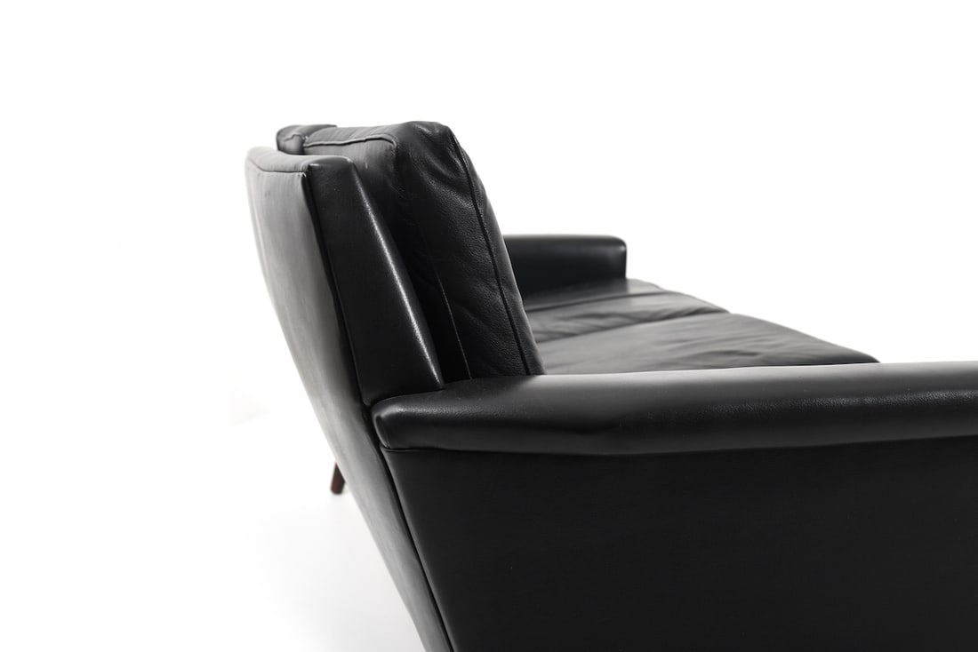 Set of Danish Black Leather Sofa & Lounge Chair - 5