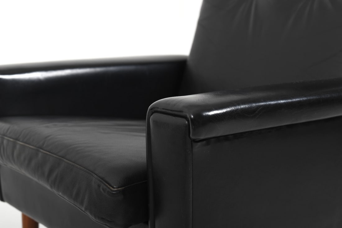 Set of Danish Black Leather Sofa & Lounge Chair - 7