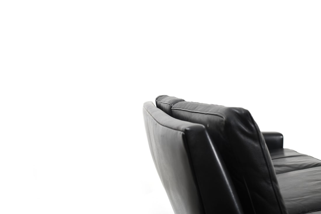 Set of Danish Black Leather Sofa & Lounge Chair - 9