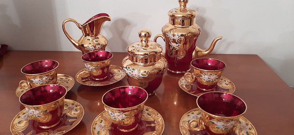 Murano Glass Tre Fuochi 24 K Gold Coffee Set, 1965 - 2