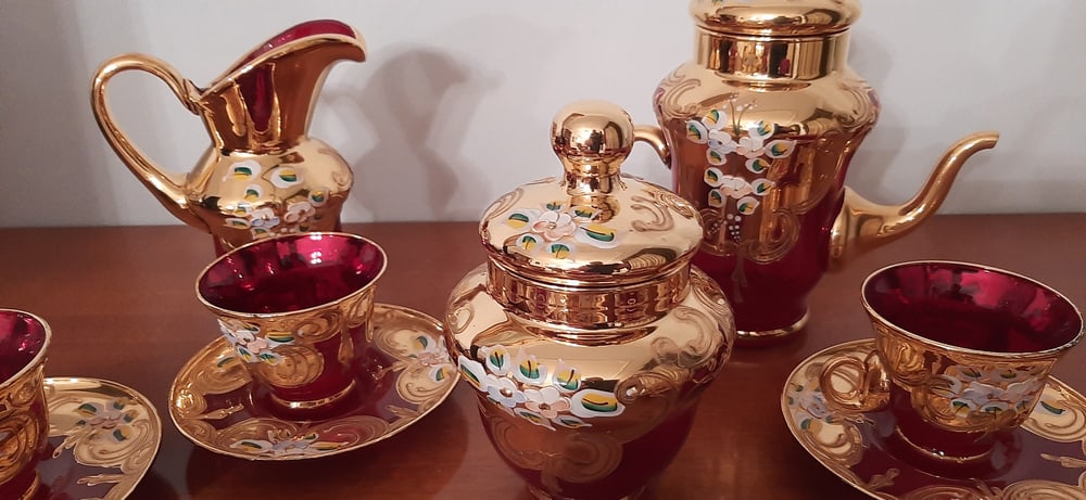 Murano Glass Tre Fuochi 24 K Gold Coffee Set, 1965 - 7