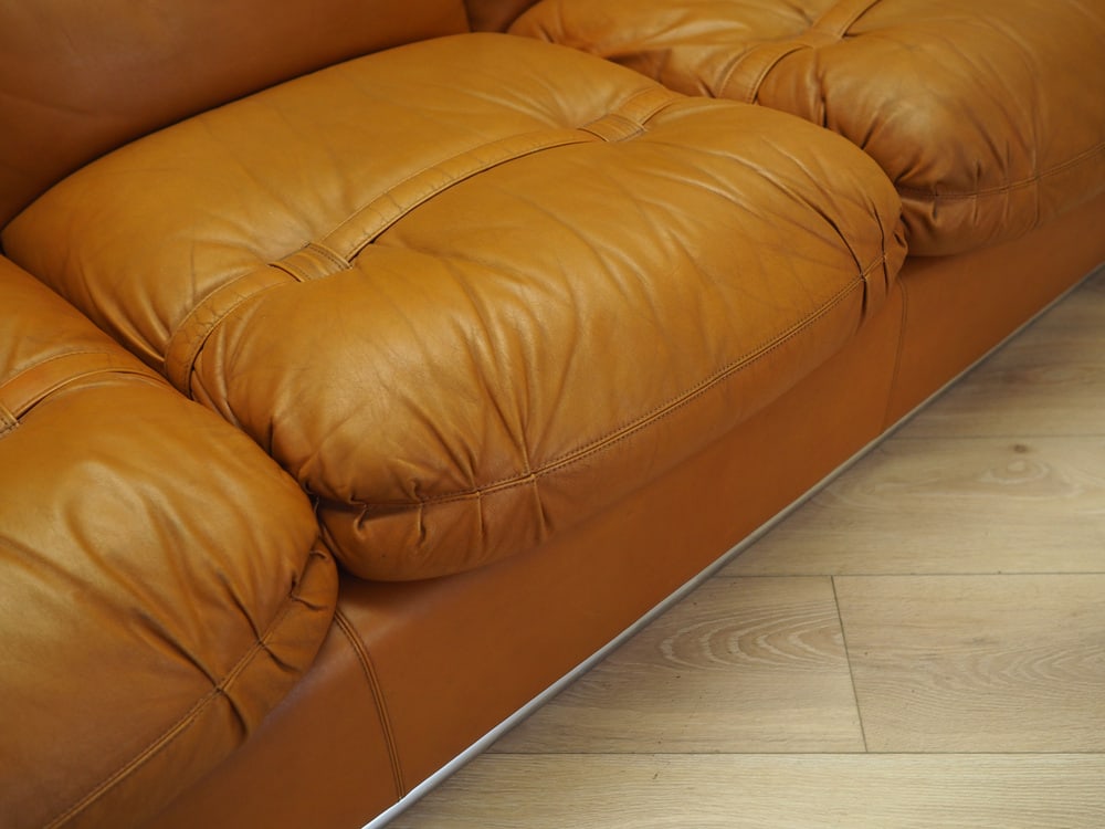 Space Age Orange Leather Sofa, Italy, 1960s - 11
