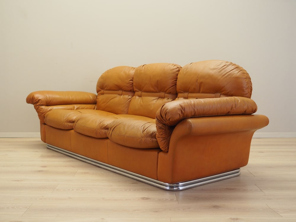 Space Age Orange Leather Sofa, Italy, 1960s - 3