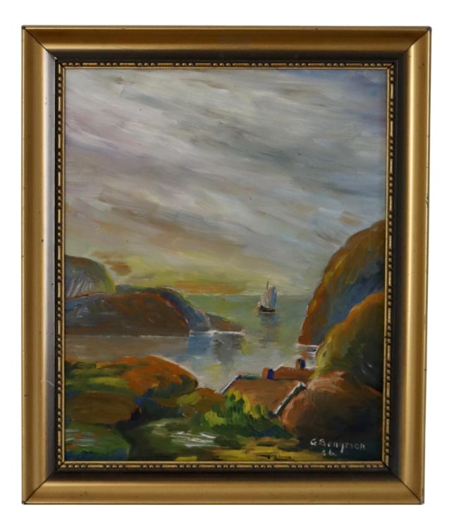 G Bengtson, Landscape, 1936, Oil on Board, Framed: Oil painting on panel by G BengtsonDated 1936Dimensions with frame 31x27cmGood conditionLight reflections occur in the imagesCondition: overall good vintage condition with some age related marks