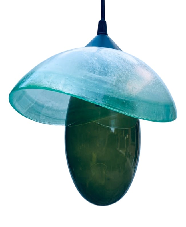 G6 Glass Hanging Light from Ribo the Art of Glass: Iconic lamp designed by Mariana Iskra for Ribo the Art of Glass. Made of G9 glass. Ideal for an entryway or above a table for emotional lighting. Designed for public spaces such as restaurants,