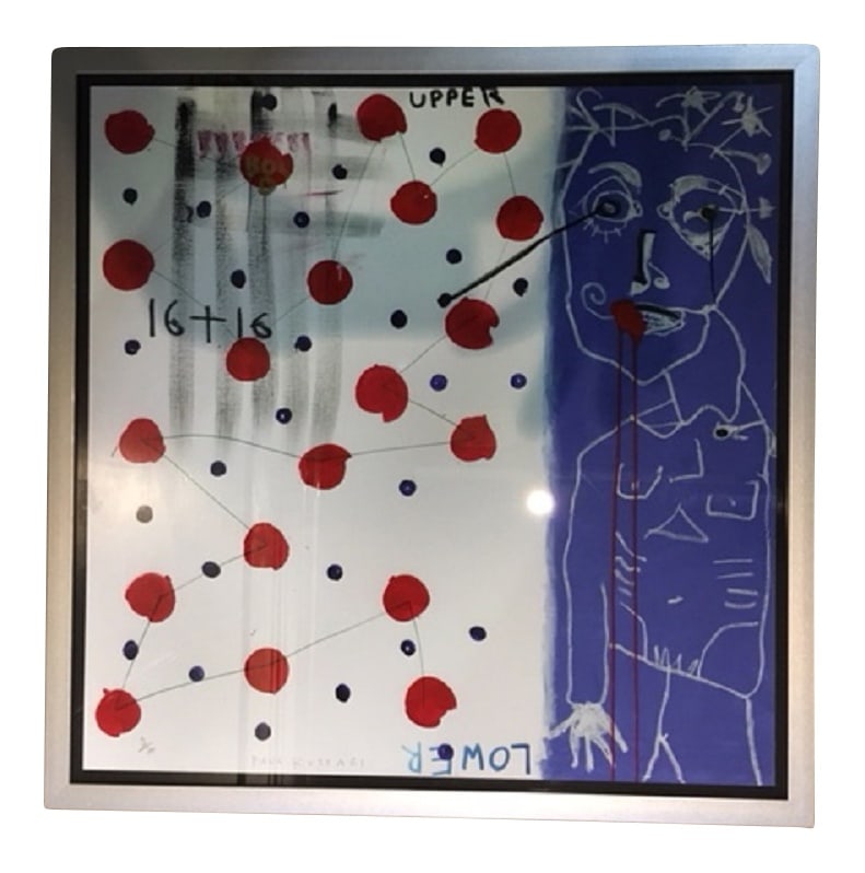 Acrylic and Paper Poster by Paul Kostabi, 1980s: Minimalist Acrylic and Paper Poster by Paul Kostabi for Gallerie Edition F, 1980s-Paul Kostabi is a painter, musician and record producer-Lithography 9/75 numbered limited edition framed in perfect