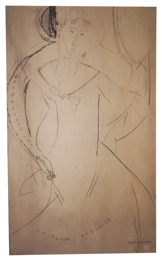 Amedeo Modigliani, La Belle Anglaise, 1959, Print: Artist: AMEDEO MODIGLIANI, d'aprèsTitle: "La Belle Anglaise" (The Beautiful English Woman)Authentic Plate from the lithographic collection published by Einaudi in 1959.Year of conception: 1915Yea