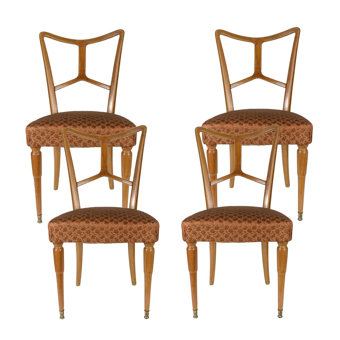 Wood and Fabric Dining Chairs, 1950s, Set of 4 - 5