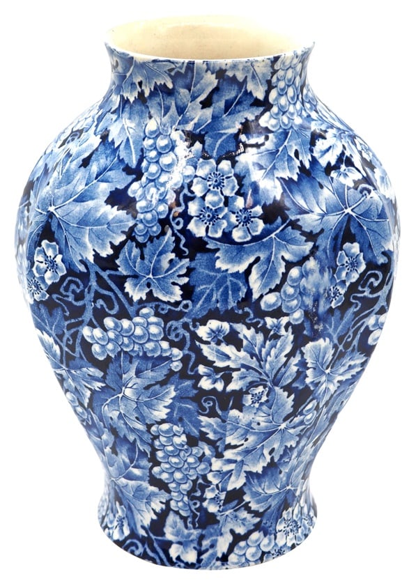Blue Flintware Vase Grape for Rörstrand, 1920s: This is a very rare antique vase that was only made between the year 1915-1926 at Rörstrand in Stockholm Sweden. The vase is made of flintware. It has a glossy, fine surface with decorative