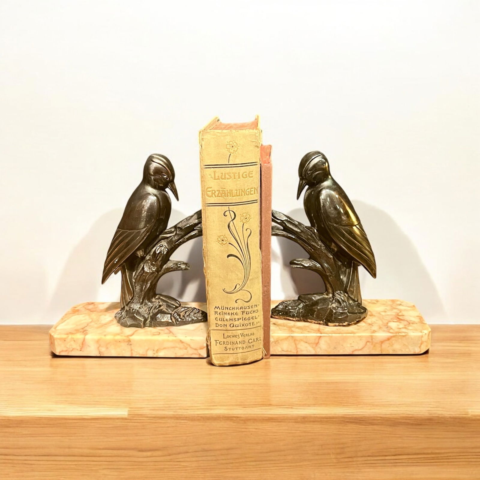 Art Deco Bookends in Tin & Marble, 1940s, Set of 2 - 3