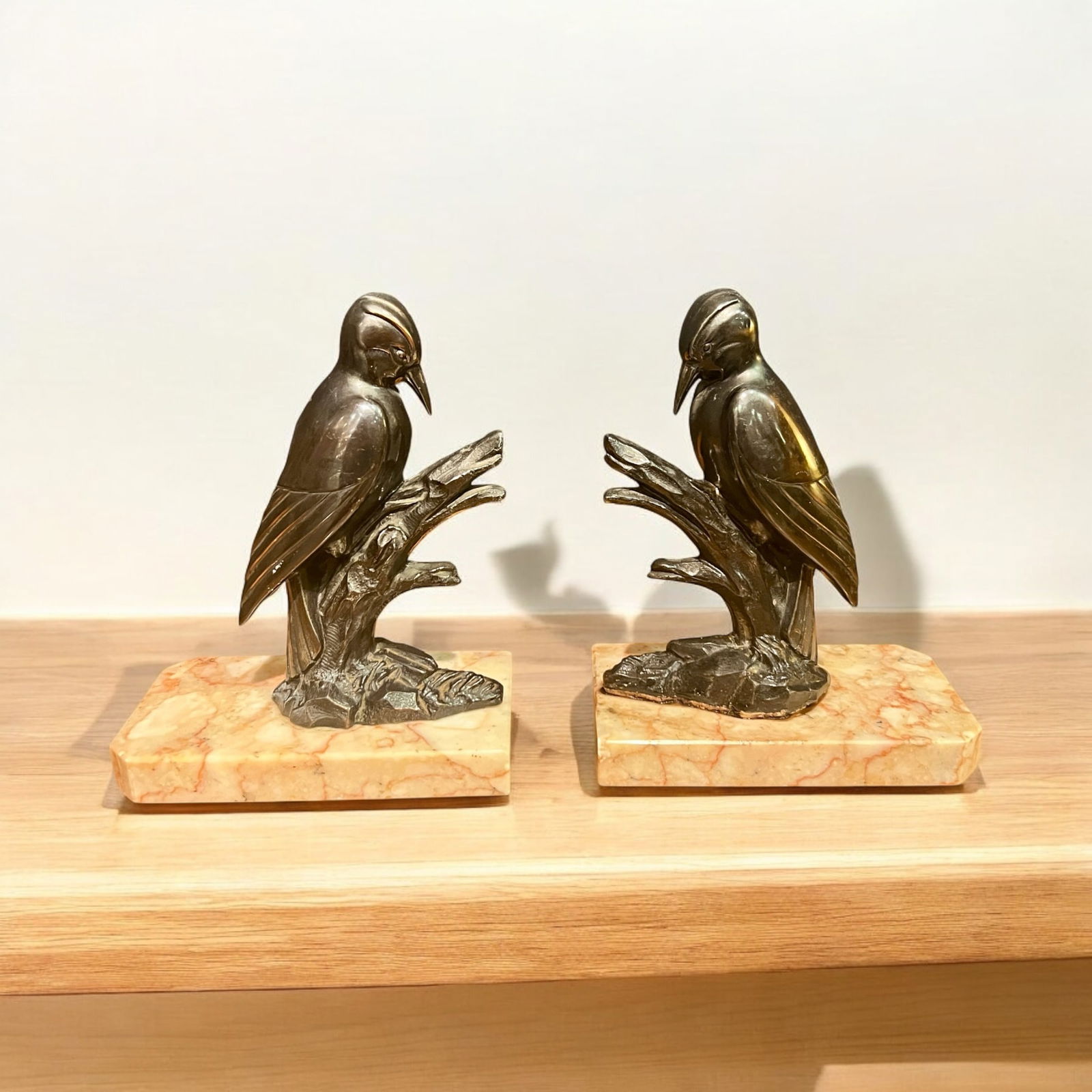 Art Deco Bookends in Tin & Marble, 1940s, Set of 2 - 4