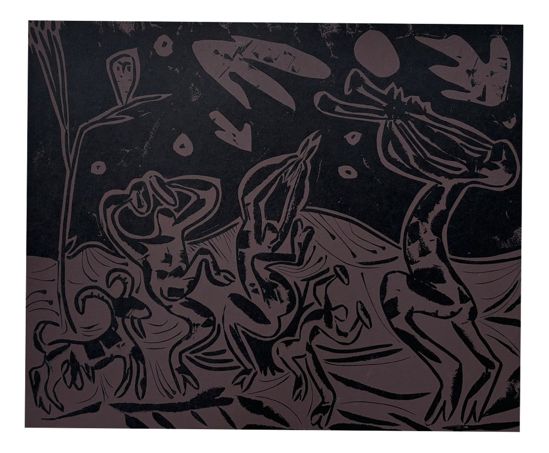 Picasso, Danse Nocturne Avec un Hibou, 1962, Paper: Pablo Picasso (1881-1973)Bacchanal: Nocturnal Dance with an Owl (Danse nocturne avec un hibou)Colour Linocut on Vellum paperyear 1962sheet size: 317 x 383 mmimage size: 270 x 327 mmplate number 33