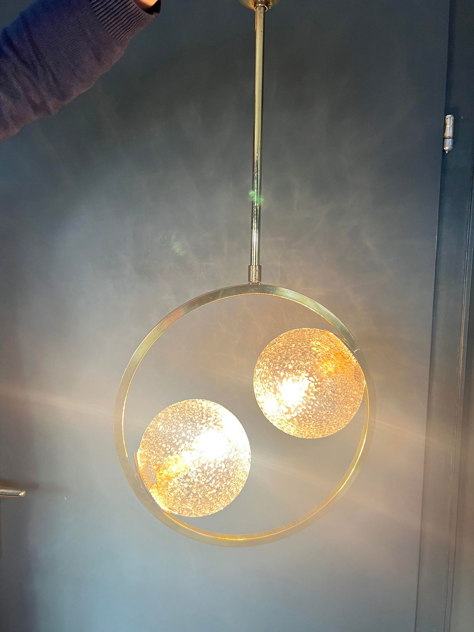 Modernist Brass and Glass Ceiling Lamp, 1960s - 12