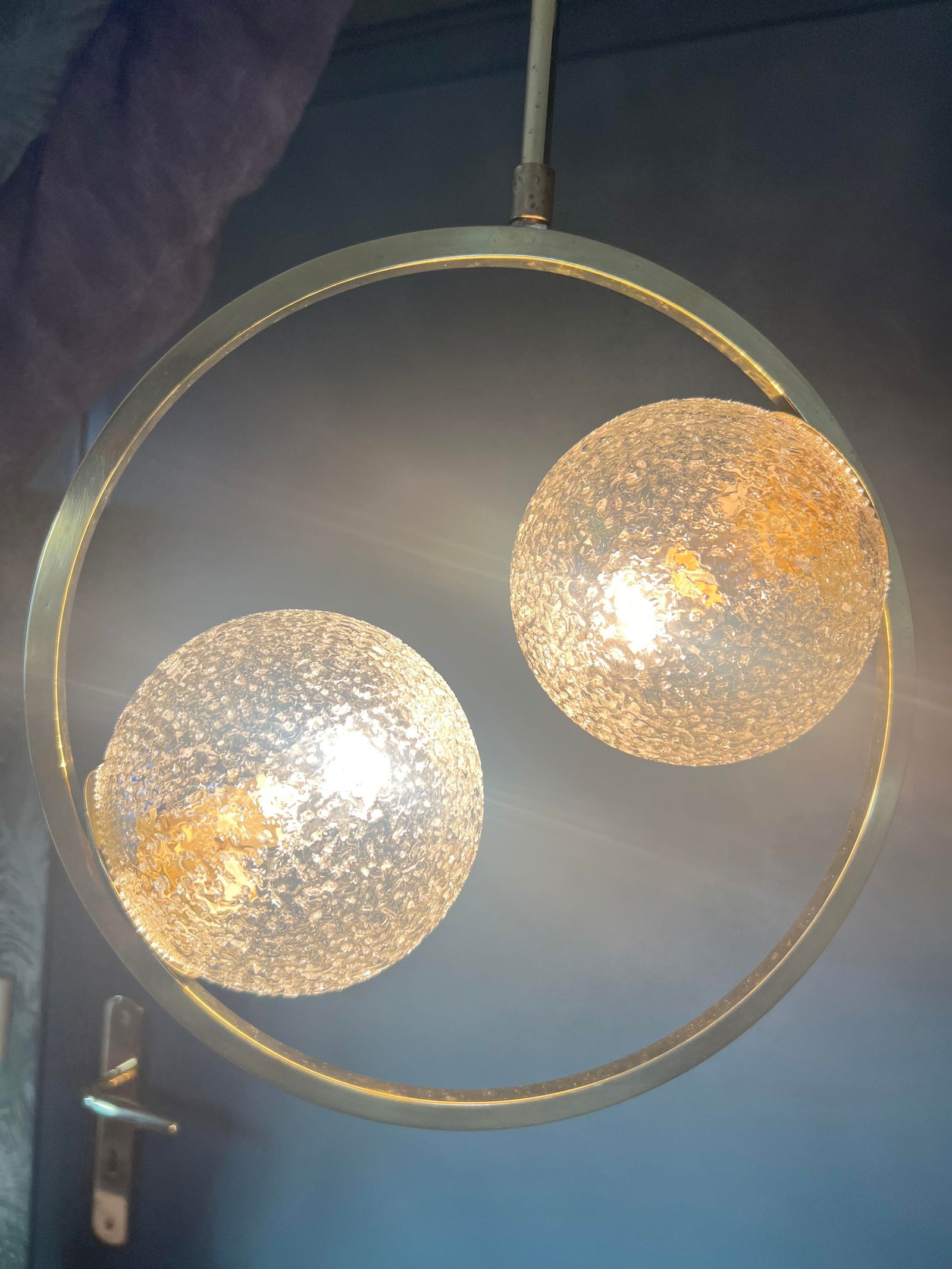 Modernist Brass and Glass Ceiling Lamp, 1960s - 13